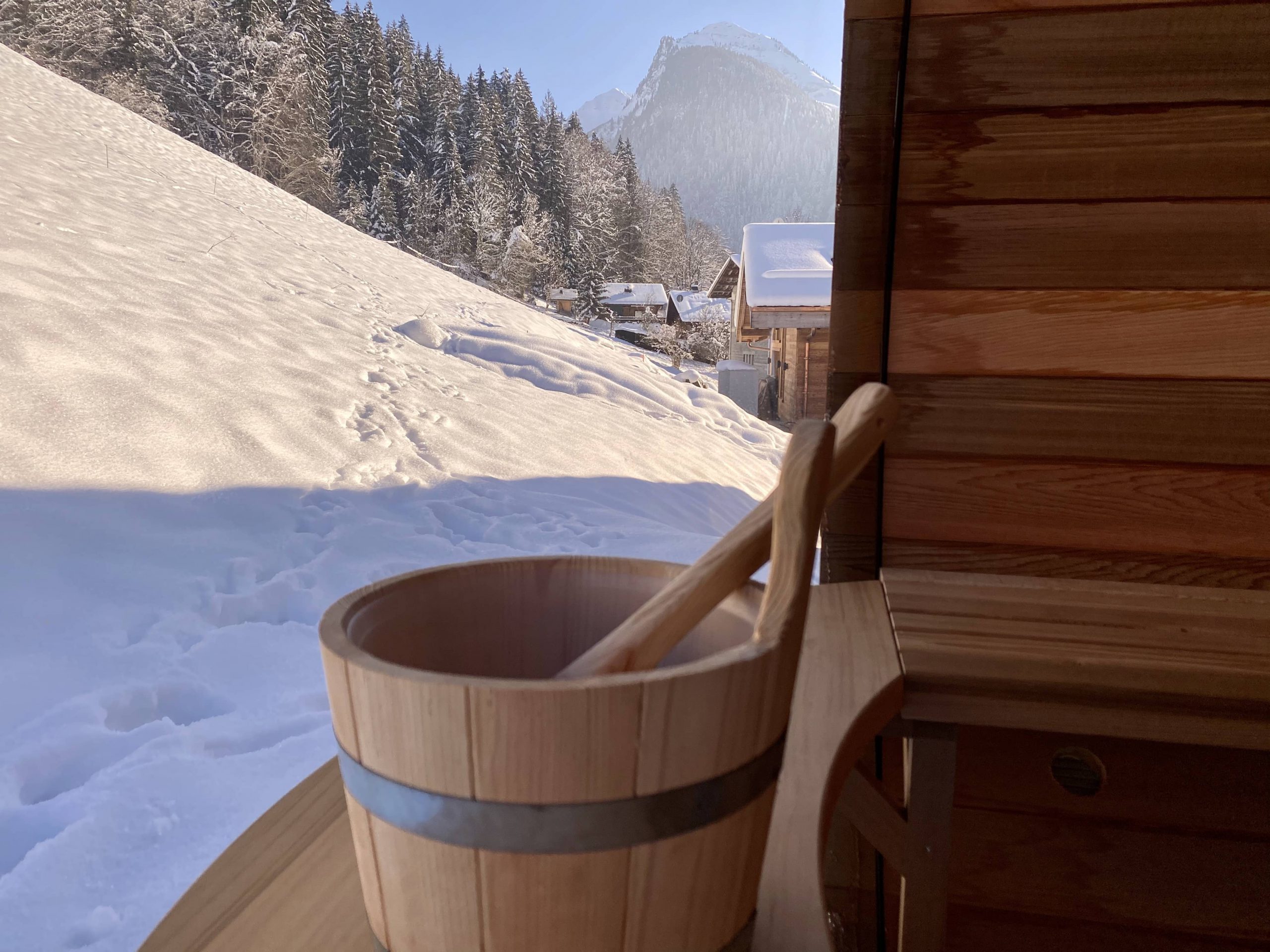 Espace Sauna panoramique marque Bulle Vision Luxe design décoration bois